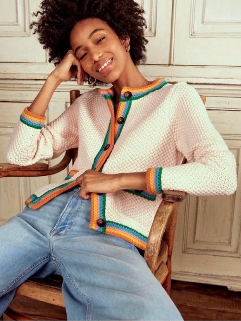 Boden Libby Knitted Jacket with Rainbow Trim